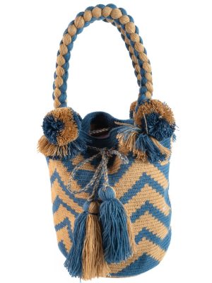 BOLSOS BLUE E BEIGE PONPON