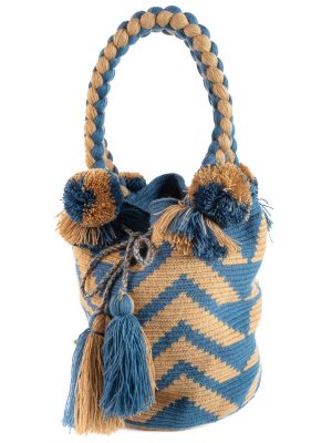 BOLSOS BLUE E BEIGE PONPON