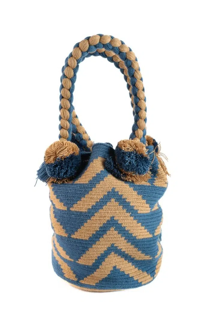 BOLSOS BLUE & BEIGE PONPON